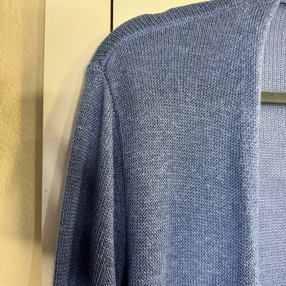 J. JILL Linen Light & Long Two Pocket Cardi Blue sz L Women's Cardigan Sweater - Picture 3 of 7